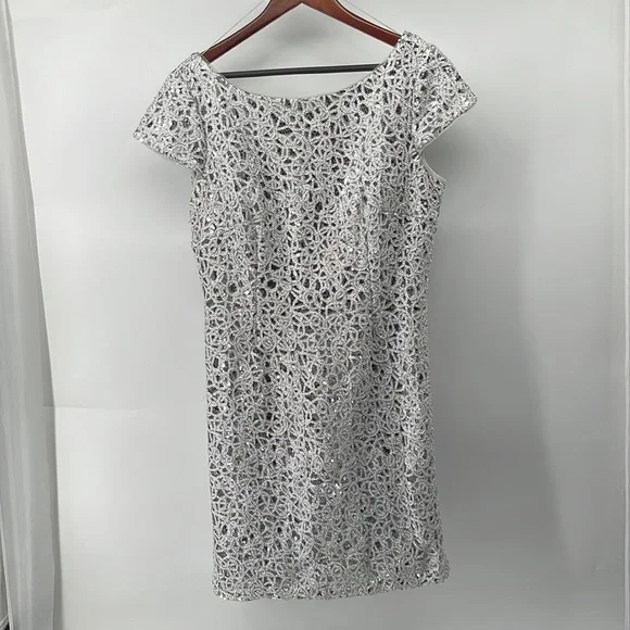 Adrianna Papell Silver Sequin Formal Dress